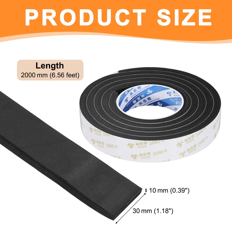 1-3/16" W x 3/8" t x 6.56ft l EVA Weather Stripping Foam Tape, Black