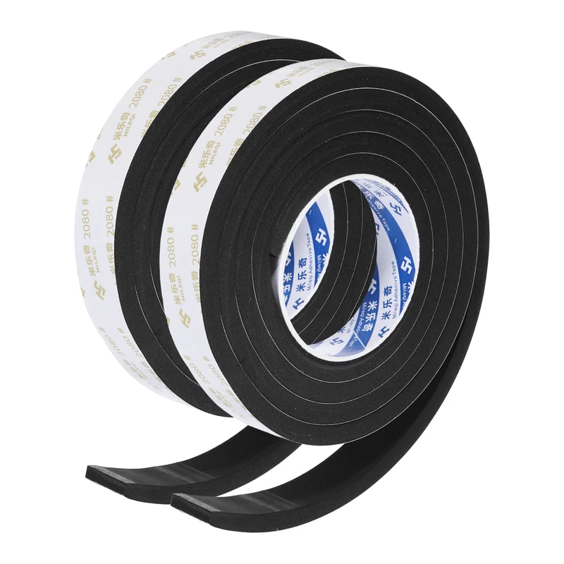 2Pcs 1" W x 3/8" t x 6.56ft l EVA Weather Stripping Foam Tape, Black