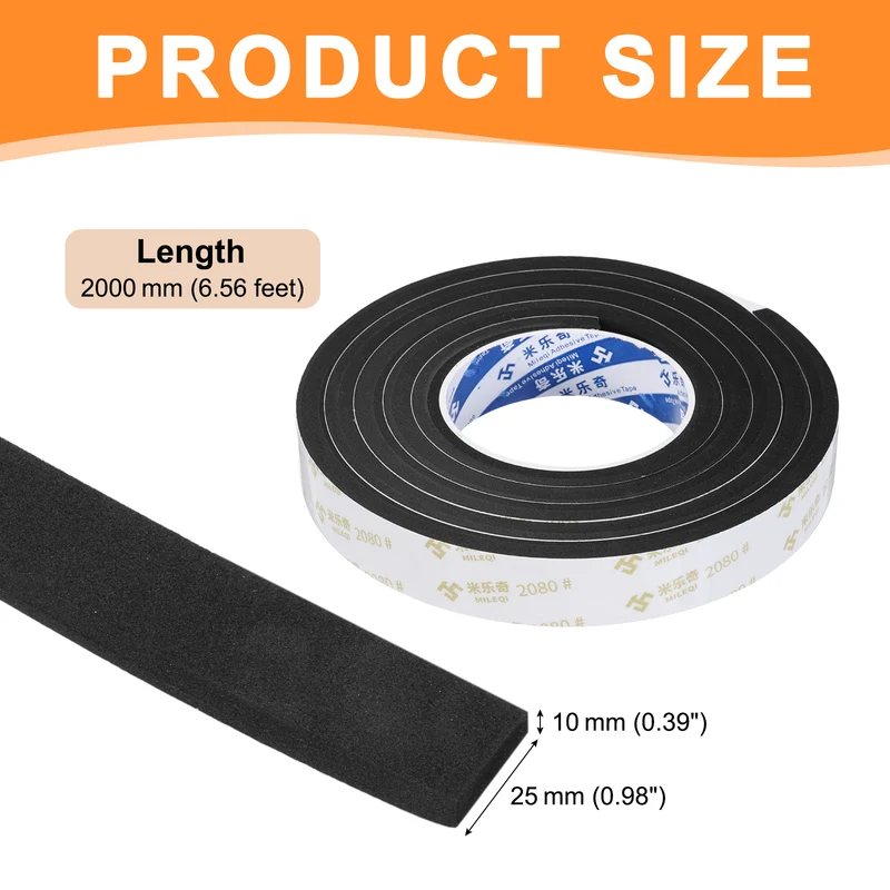1" W x 3/8" t x 6.56ft l EVA Weather Stripping Foam Tape, Black