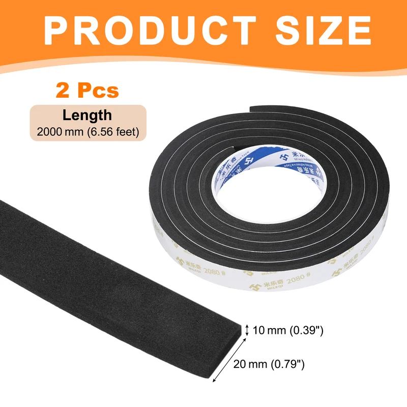 2Pcs 13/16" W x 3/8" t x 6.56ft l EVA Weather Stripping Foam Tape, Black