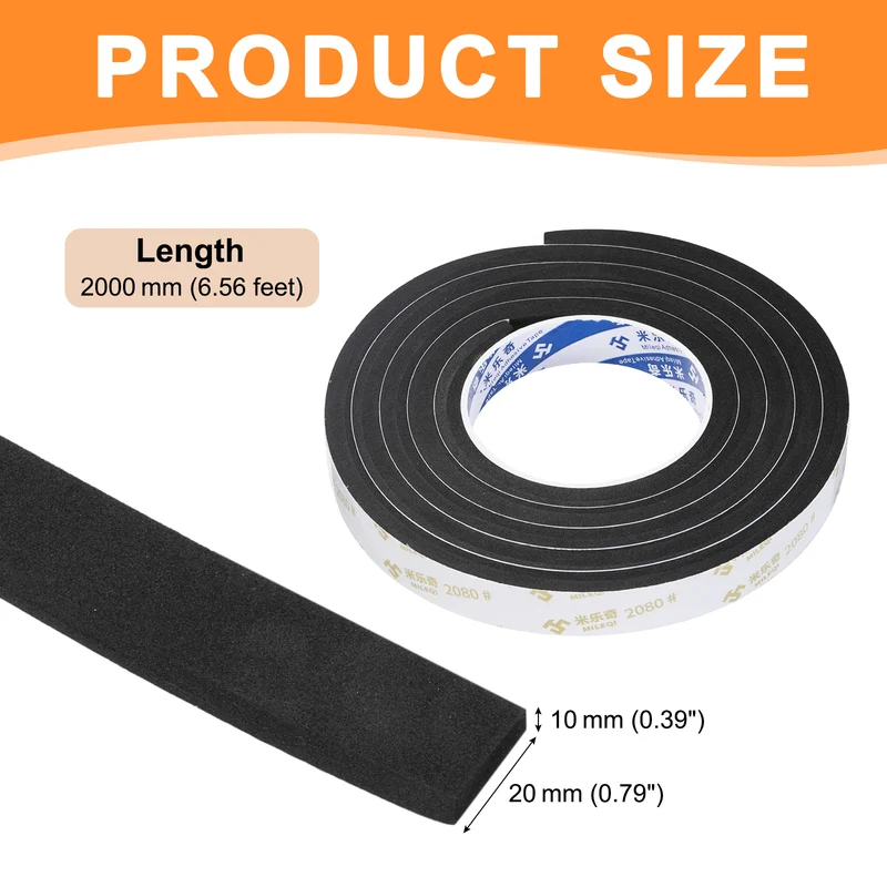 13/16" W x 3/8" t x 6.56ft l EVA Weather Stripping Foam Tape, Black
