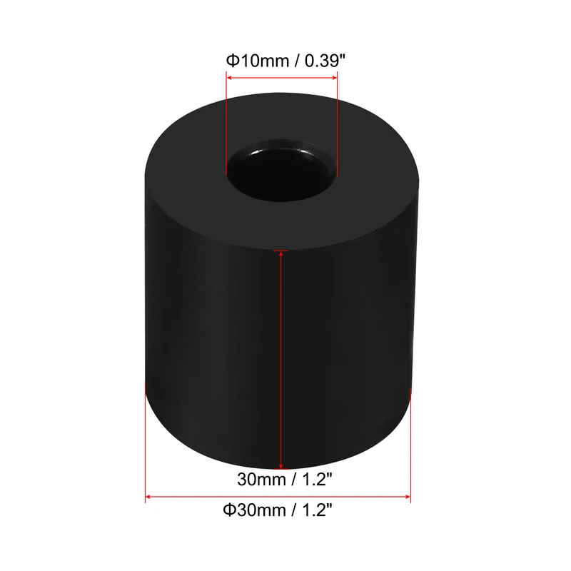 16Pcs Multi Purpose Rubber Spacer, 1.2" OD x 25/64" ID x 1.2" Thickness, Black