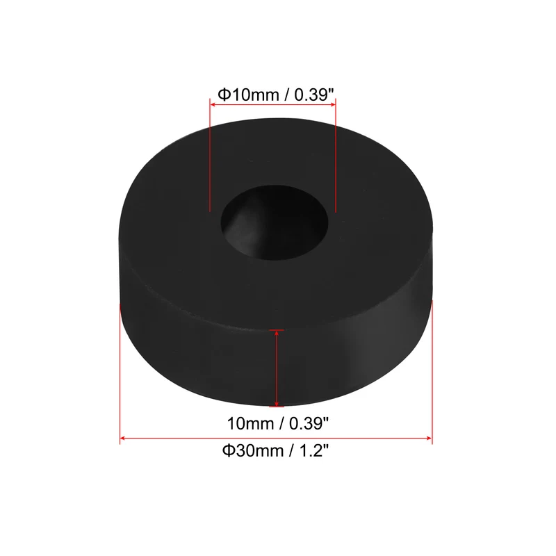 16Pcs Multi Purpose Rubber Spacer, 1.2" OD x 25/64" ID x 0.4" Thickness, Black