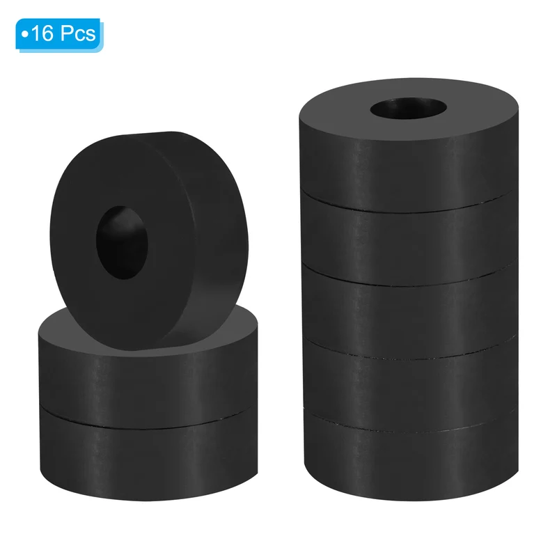 16Pcs Multi Purpose Rubber Spacer, 1.2" OD x 25/64" ID x 0.4" Thickness, Black
