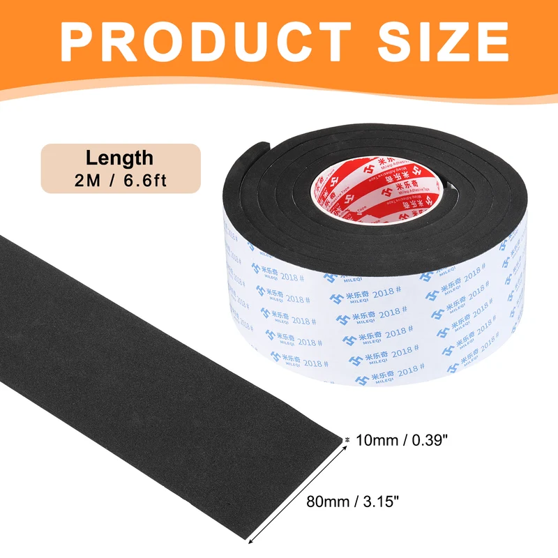 Foam Tape 80mm W x 10mm t x 2M Weather Stripping Black for Door Window