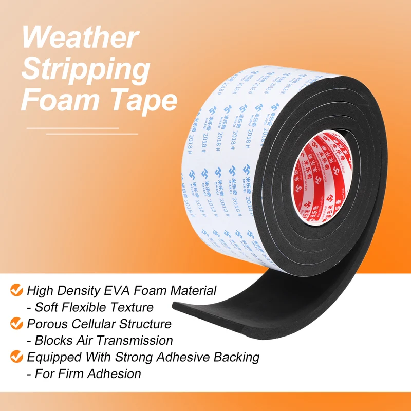 Foam Tape 80mm W x 10mm t x 2M Weather Stripping Black for Door Window