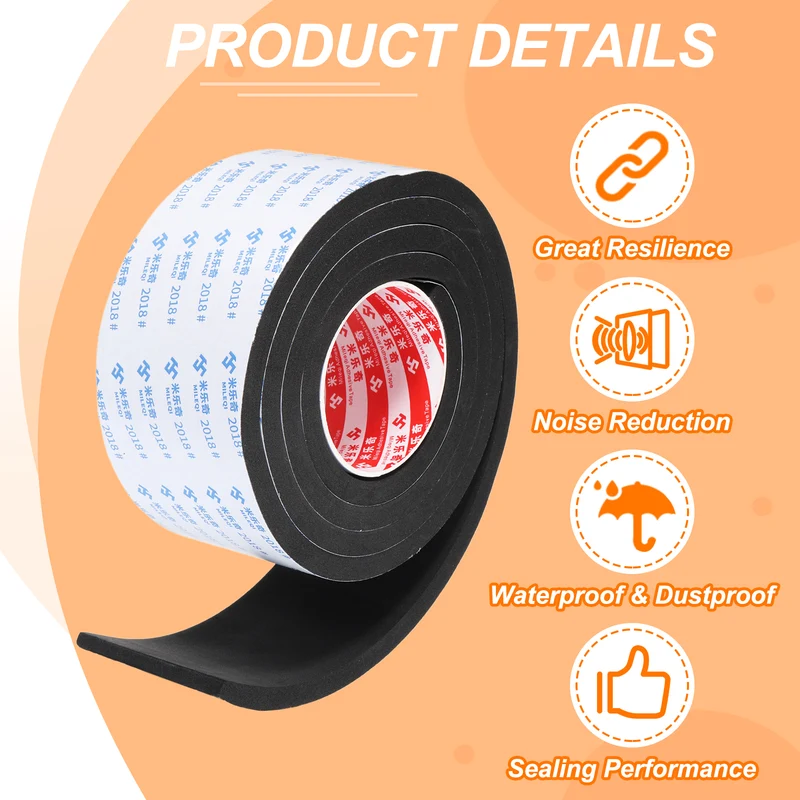 Foam Tape 80mm W x 10mm t x 2M Weather Stripping Black for Door Window