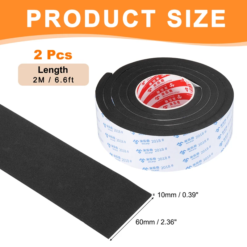 2pcs Foam Tape 60mm W x 10mm t x 2M Weather Stripping Black for Door Window