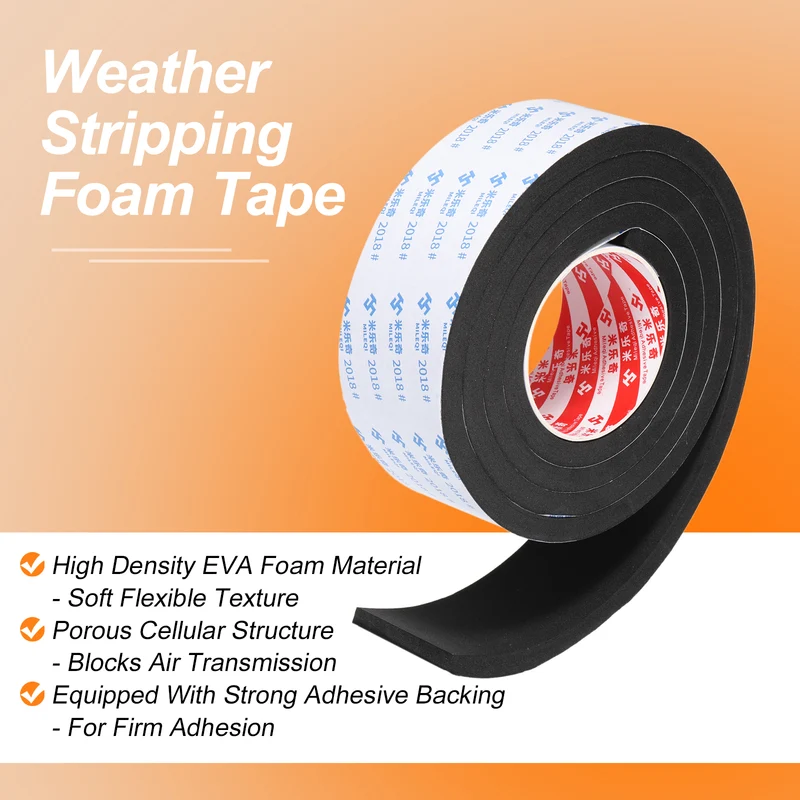 2pcs Foam Tape 60mm W x 10mm t x 2M Weather Stripping Black for Door Window