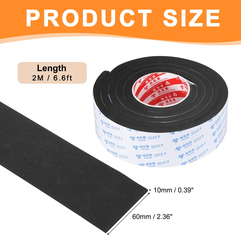 Foam Tape 60mm W x 10mm t x 2M Weather Stripping Black for Door Window