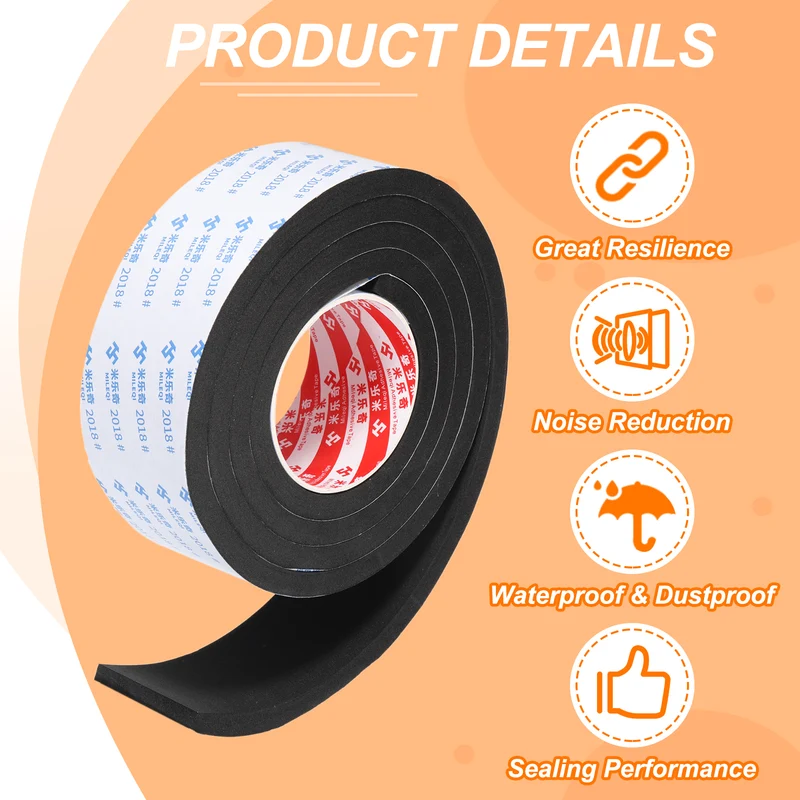 Foam Tape 60mm W x 10mm t x 2M Weather Stripping Black for Door Window