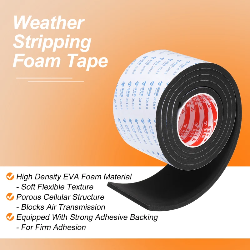 2pcs Foam Tape 100mm W x 8mm t x 2M Weather Stripping Black for Door Window