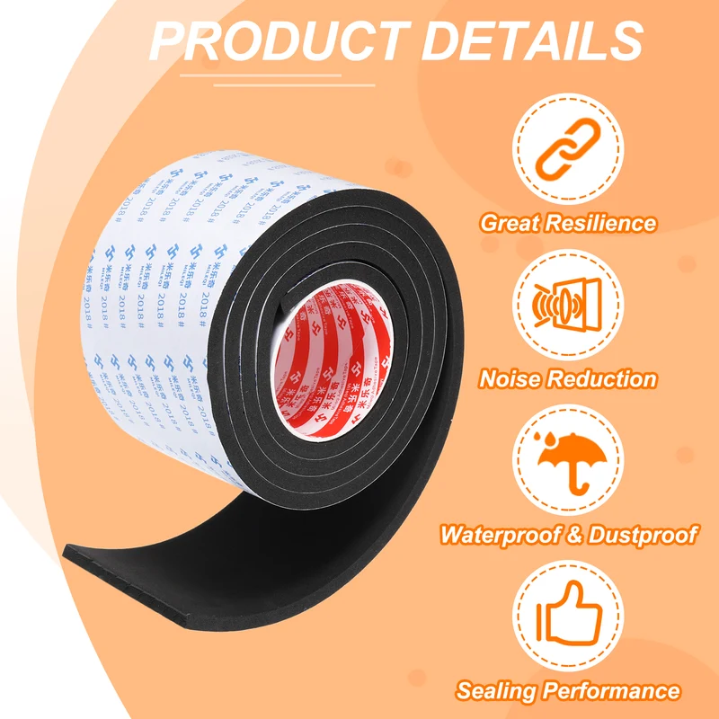 Foam Tape 100mm W x 8mm t x 2M Weather Stripping Black for Door Window