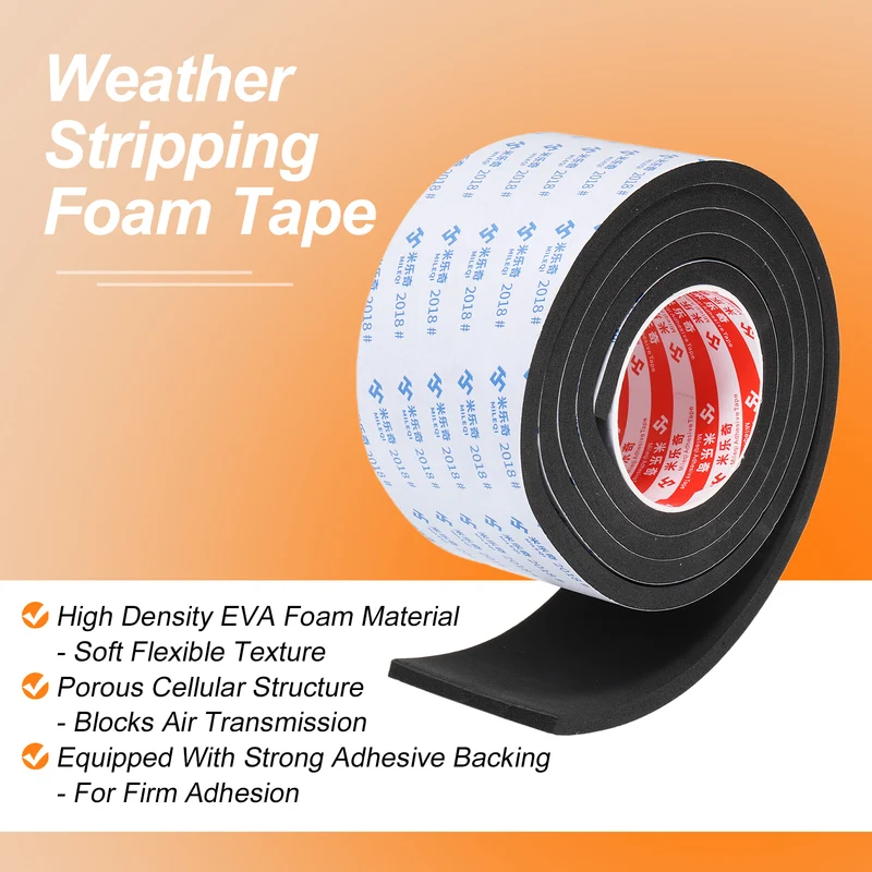 2pcs Foam Tape 80mm W x 8mm t x 2M Weather Stripping Black for Door Window