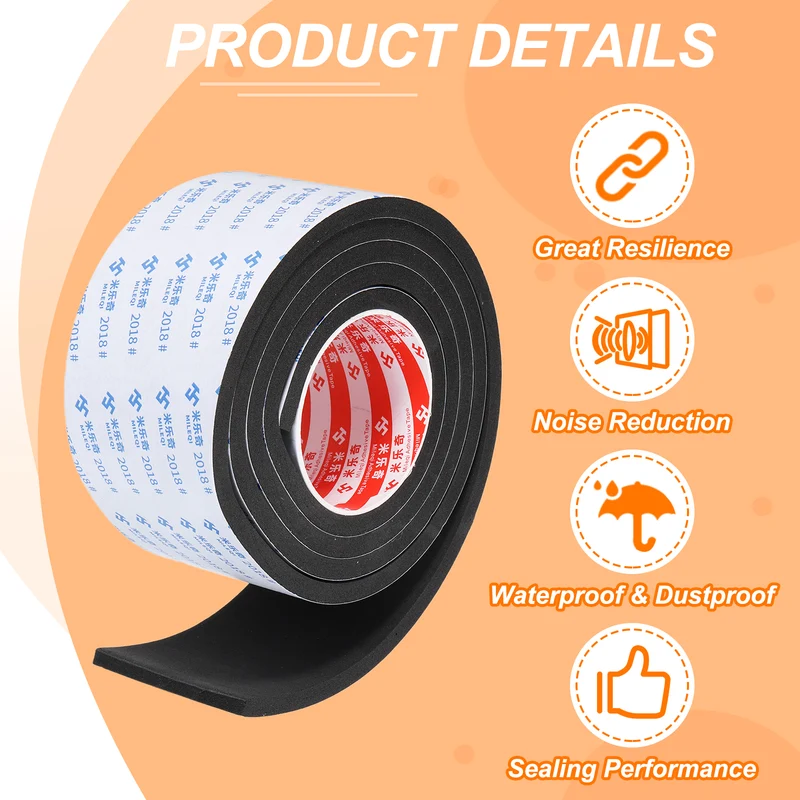 2pcs Foam Tape 80mm W x 8mm t x 2M Weather Stripping Black for Door Window