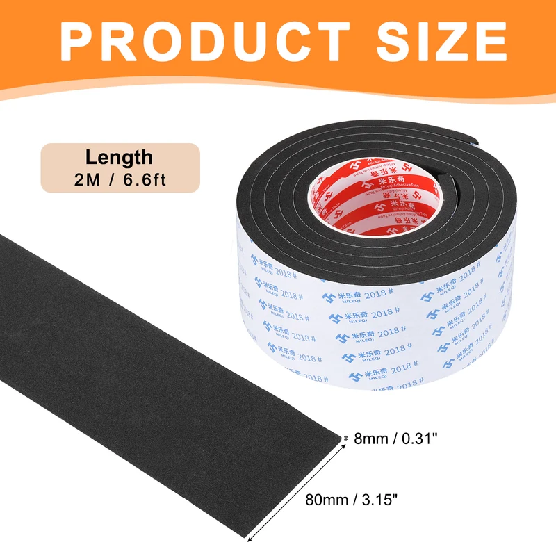 Foam Tape 80mm W x 8mm t x 2M Weather Stripping Black for Door Window