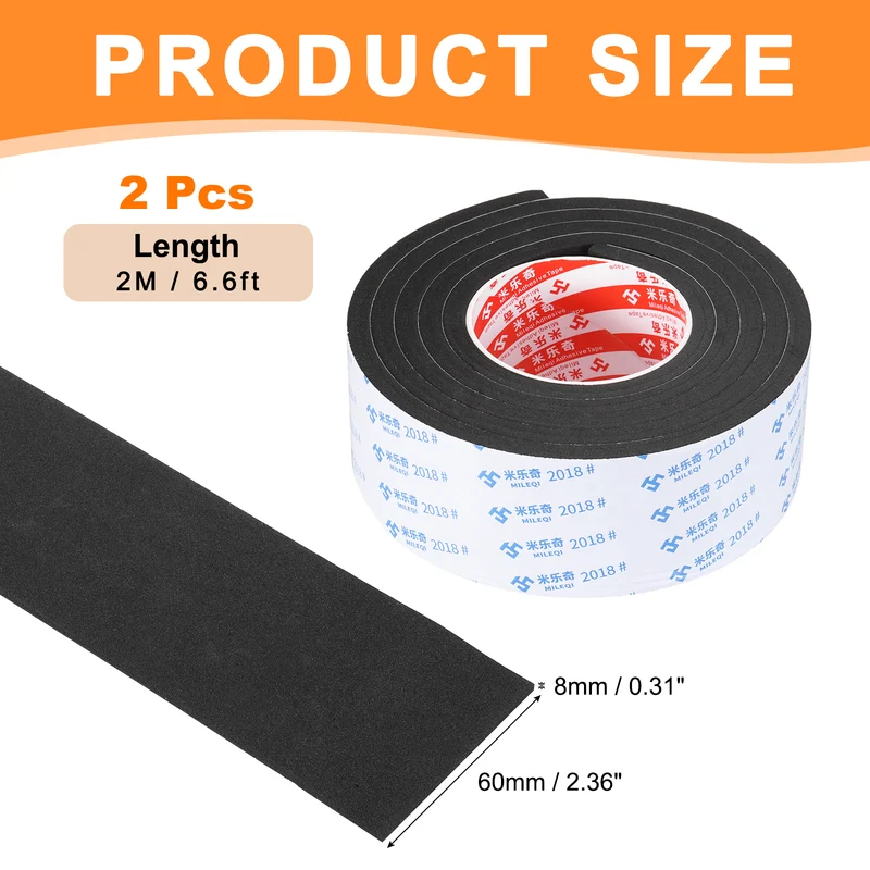 2pcs Foam Tape 60mm W x 8mm t x 2M Weather Stripping Black for Door Window
