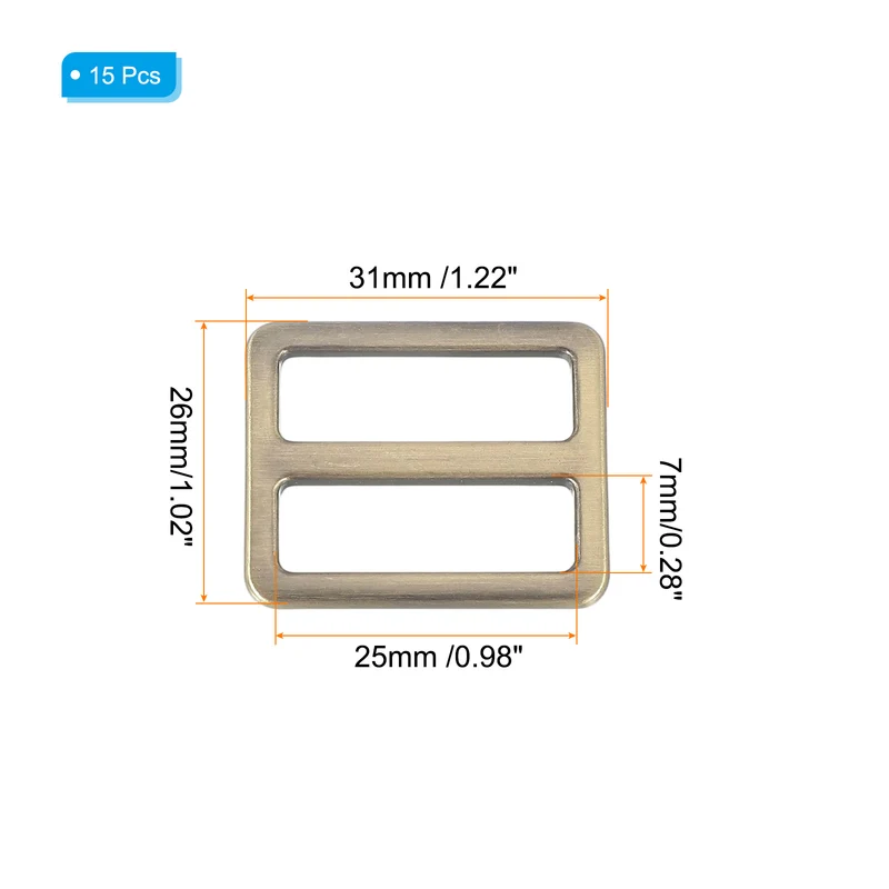 15 Pcs Metal Tri-glide Slide Buckle, 25mm Slider Strap Replacement, Bronze