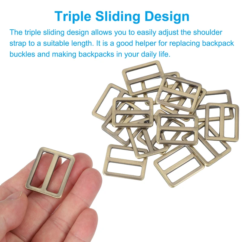 15 Pcs Metal Tri-glide Slide Buckle, 25mm Slider Strap Replacement, Bronze