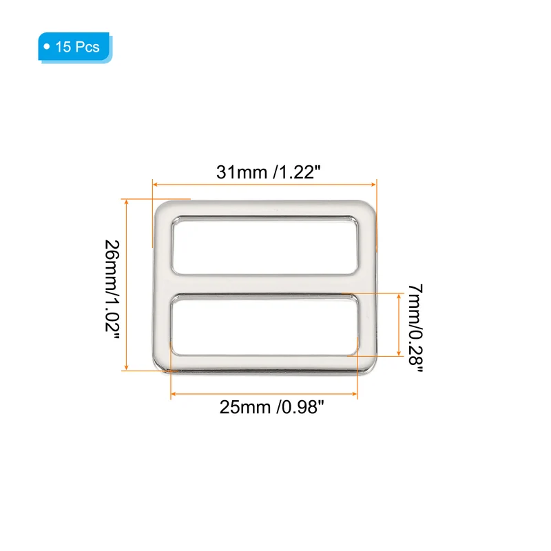 15 Pcs Metal Tri-glide Slide Buckle, 25mm Slider Strap Replacement, Silver