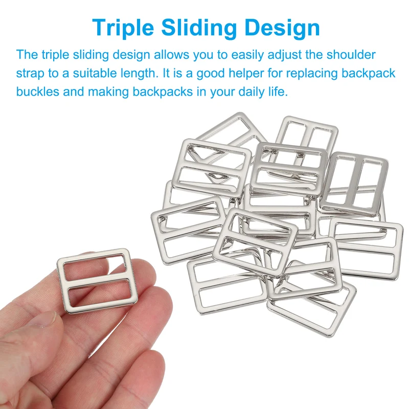 15 Pcs Metal Tri-glide Slide Buckle, 25mm Slider Strap Replacement, Silver