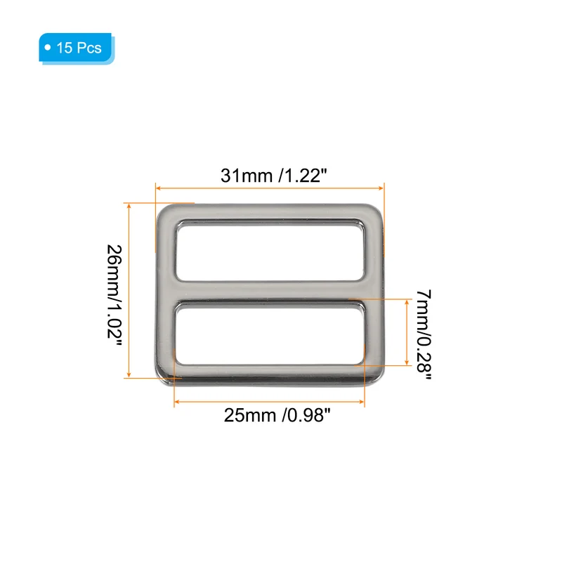 15 Pcs Metal Tri-glide Slide Buckle, 25mm Slider Strap Replacement, Bright Black