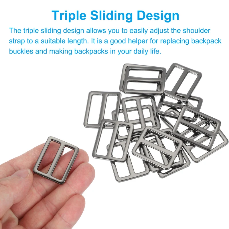 15 Pcs Metal Tri-glide Slide Buckle, 25mm Slider Strap Replacement, Bright Black
