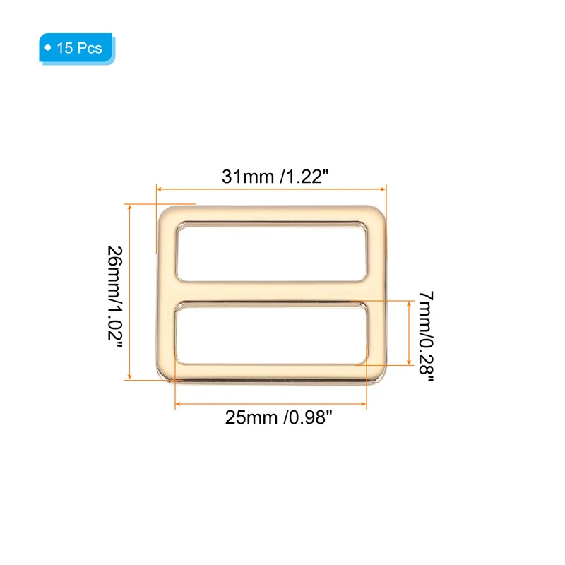 15 Pcs Metal Tri-glide Slide Buckle, 25mm Slider Strap Replacement, Gold