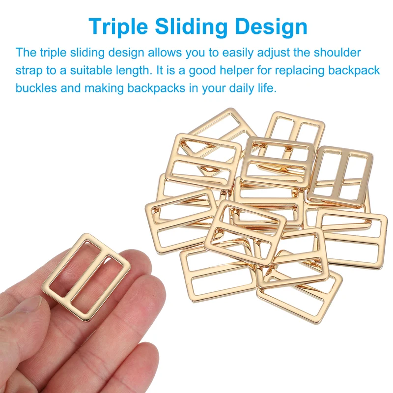 15 Pcs Metal Tri-glide Slide Buckle, 25mm Slider Strap Replacement, Gold