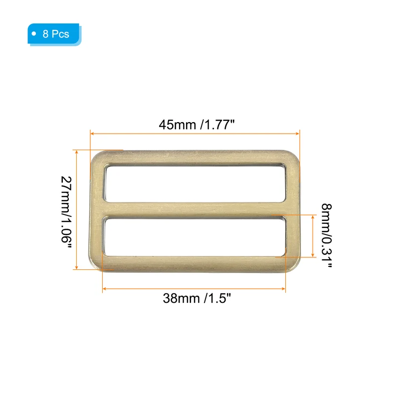 8 Pcs Metal Tri-glide Slide Buckle, 38mm Slider Strap Replacement, Bronze