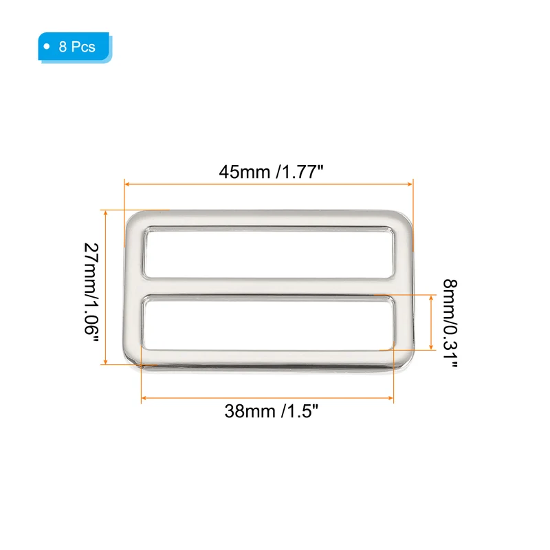 8 Pcs Metal Tri-glide Slide Buckle, 38mm Slider Strap Replacement, Silver