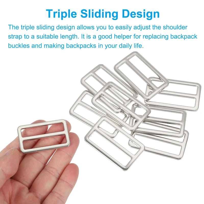8 Pcs Metal Tri-glide Slide Buckle, 38mm Slider Strap Replacement, Silver