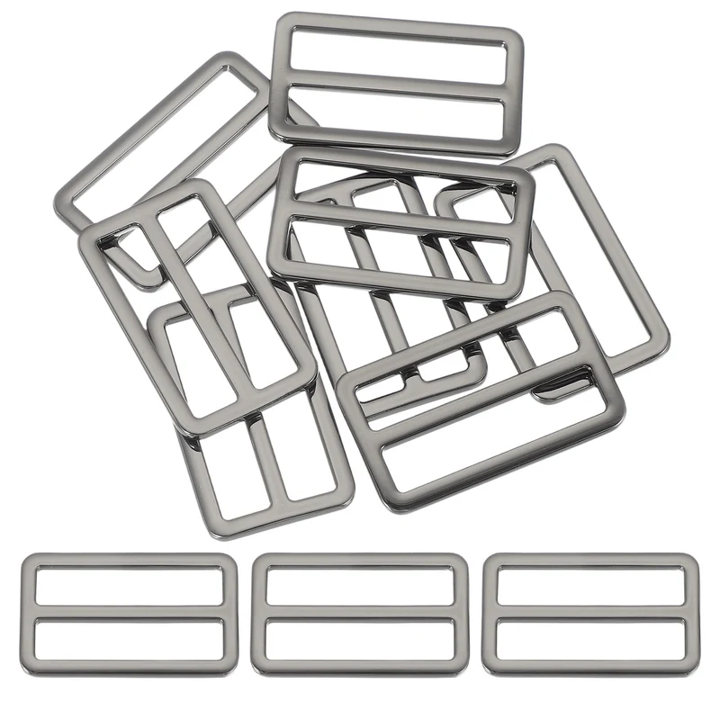 8 Pcs Metal Tri-glide Slide Buckle, 38mm Slider Strap Replacement, Bright Black