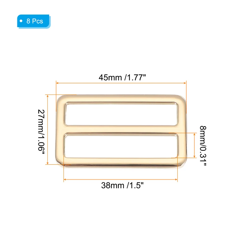 8 Pcs Metal Tri-glide Slide Buckle, 38mm Slider Strap Replacement, Gold