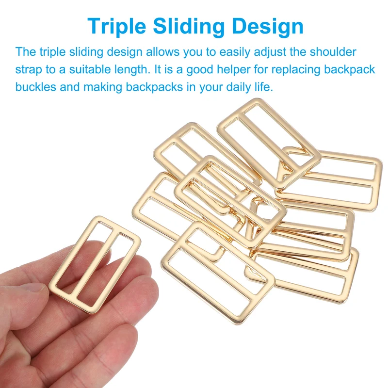 8 Pcs Metal Tri-glide Slide Buckle, 38mm Slider Strap Replacement, Gold