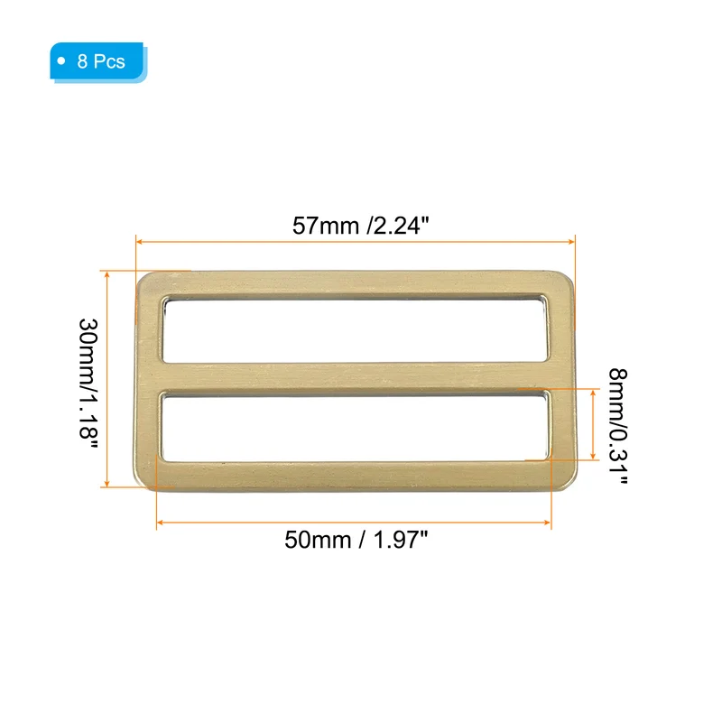 8 Pcs Metal Tri-glide Slide Buckle, 50mm Slider Strap Replacement, Bronze