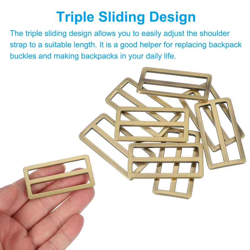 8 Pcs Metal Tri-glide Slide Buckle, 50mm Slider Strap Replacement, Bronze