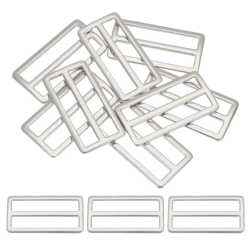 8 Pcs Metal Tri-glide Slide Buckle, 50mm Slider Strap Replacement, Silver