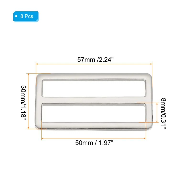 8 Pcs Metal Tri-glide Slide Buckle, 50mm Slider Strap Replacement, Silver