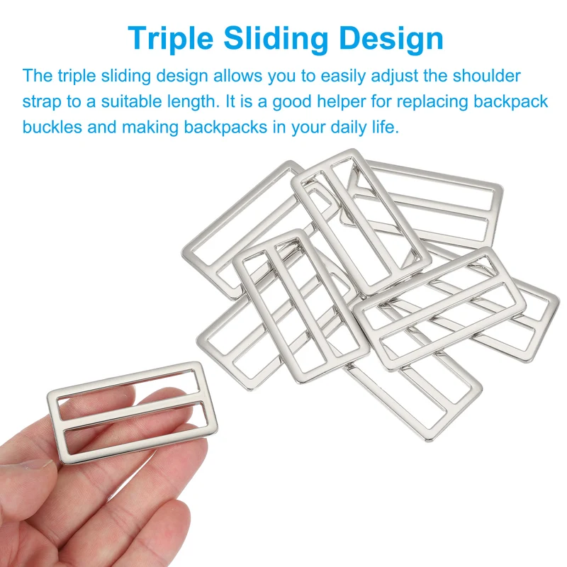 8 Pcs Metal Tri-glide Slide Buckle, 50mm Slider Strap Replacement, Silver