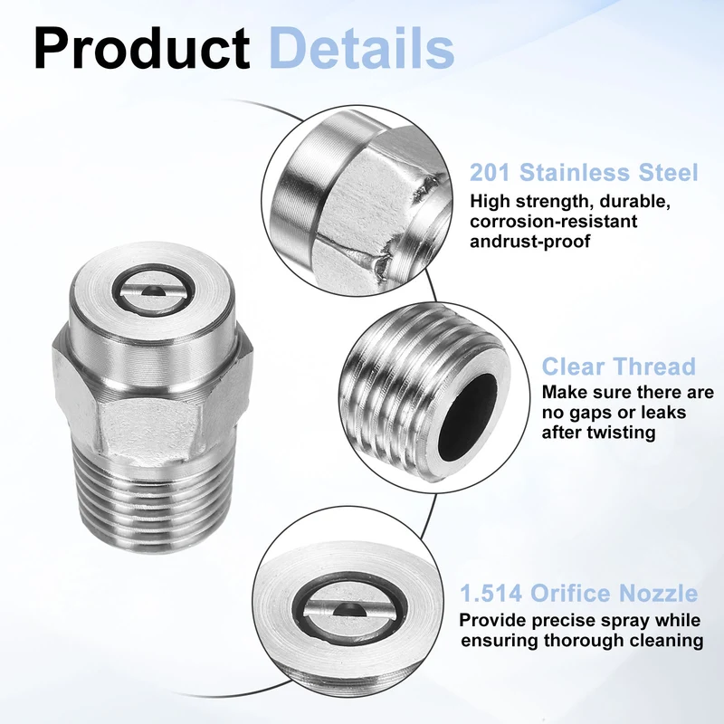 4pcs 25 Degree Surface Clean Tip 1/4 Inch NPT Male 1.514 Orifice Spray Nozzles