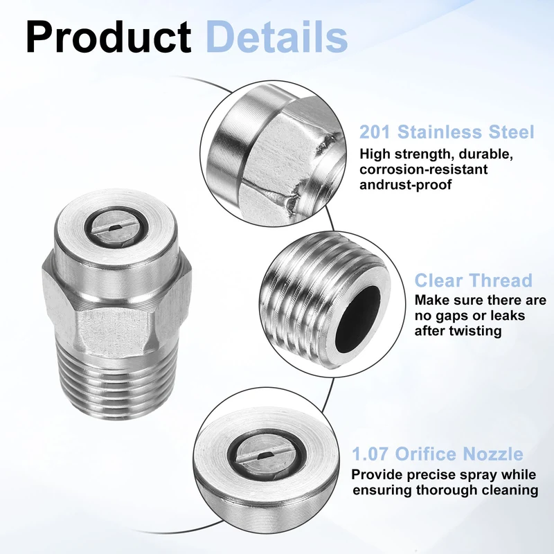 2pcs 50 Degree Surface Clean Tip 1/4 Inch NPT Male 1.07 Orifice Spray Nozzles