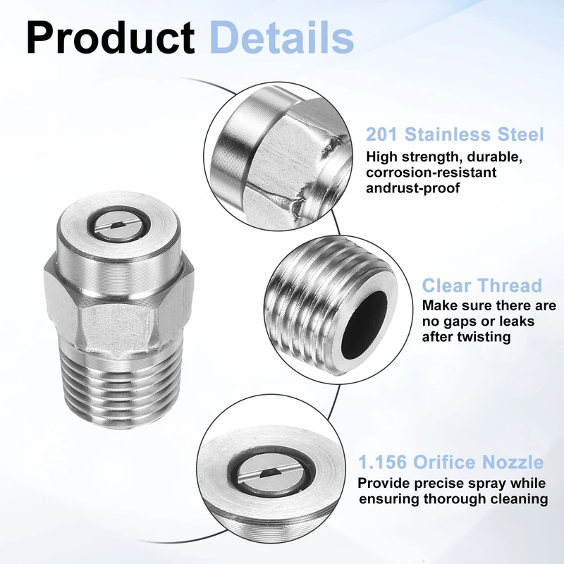 2pcs 50 Degree Surface Clean Tip 1/4 Inch NPT Male 1.156 Orifice Spray Nozzles