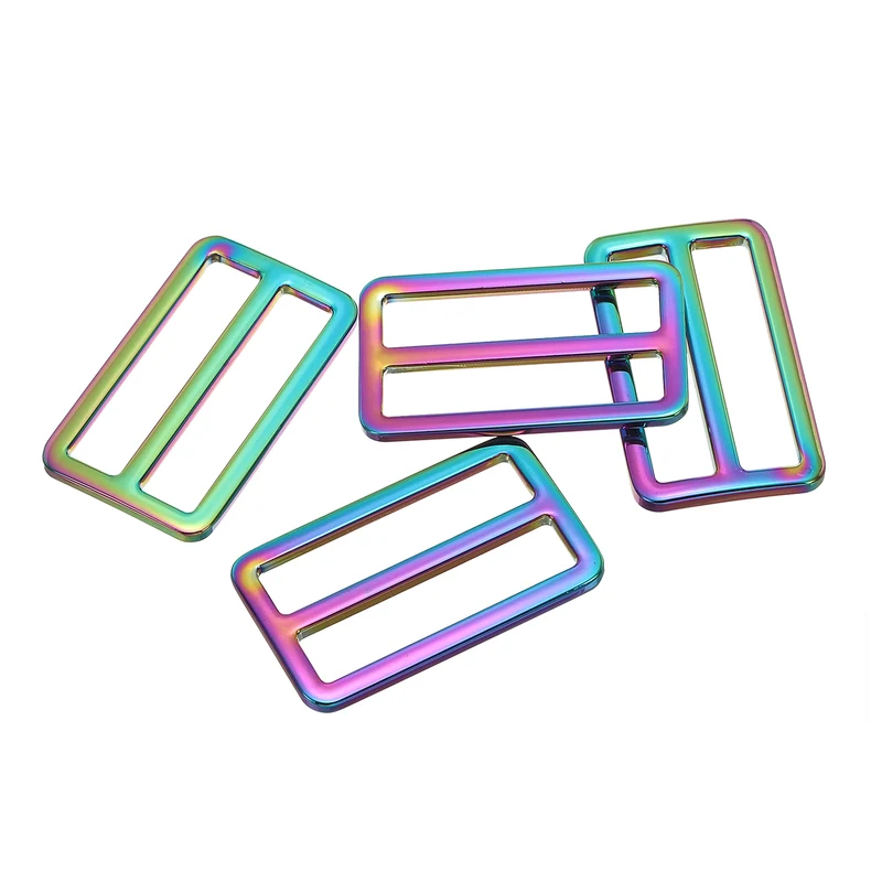 4 Pcs 1.5 Inch / 38mm Flat Metal Adjuster Belt Sliders Buckle Rainbow