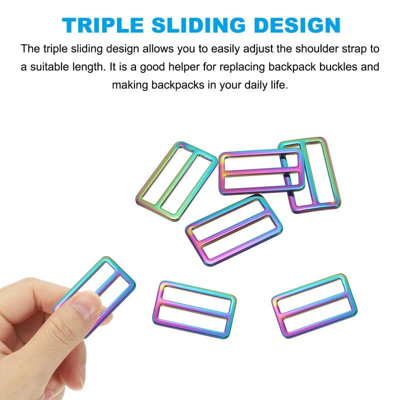 4 Pcs 1.5 Inch / 38mm Flat Metal Adjuster Belt Sliders Buckle Rainbow