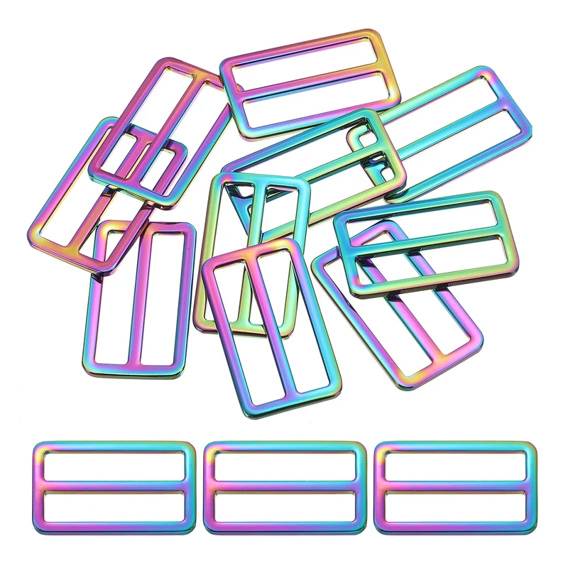 10 Pcs 1.5 Inch / 38mm Flat Metal Adjuster Belt Sliders Buckle Rainbow