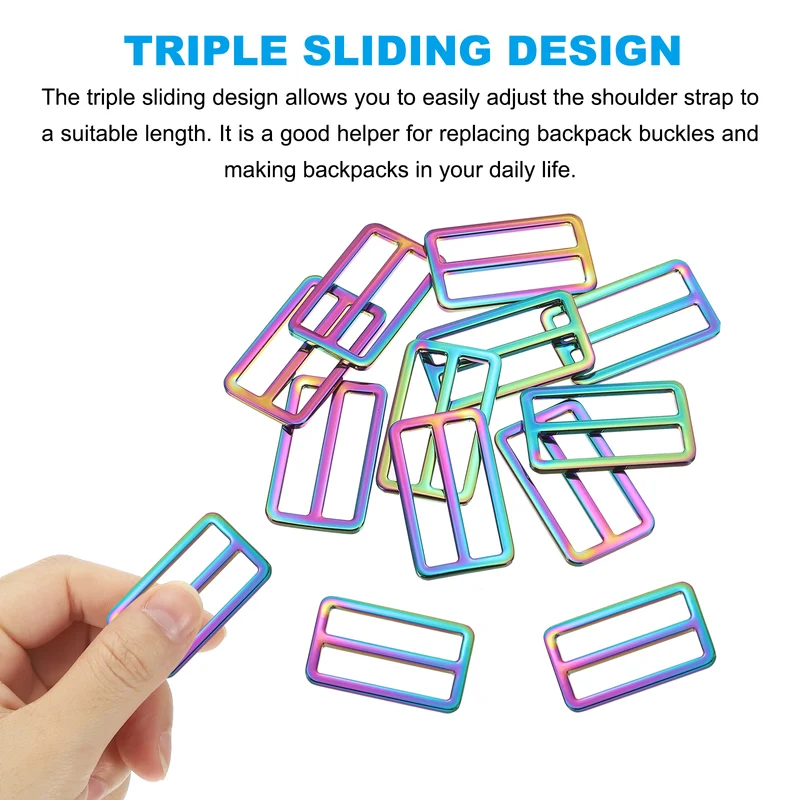 10 Pcs 1.5 Inch / 38mm Flat Metal Adjuster Belt Sliders Buckle Rainbow