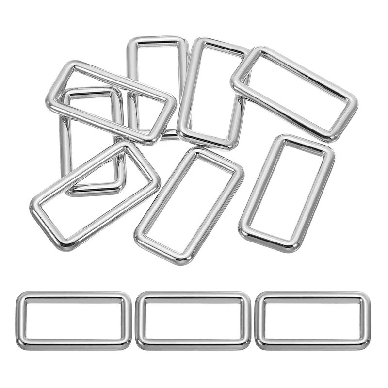 8 Pcs 1-1/2" / 38mm Flat Metal Rectangle Rings Buckle Square Loop Silver