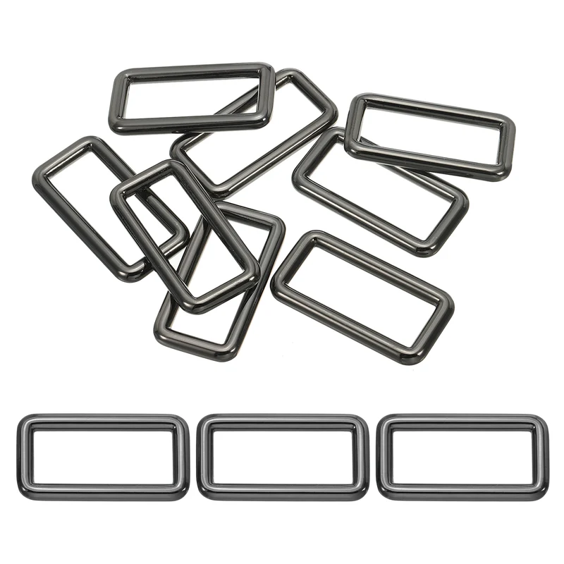 8 Pcs 1-1/2" / 38mm Flat Metal Rectangle Rings Buckle Square Loop Black