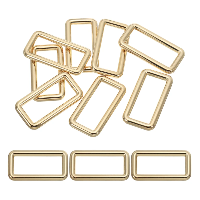 Flat Metal Rectangle Rings 1-1/2" / 38mm, 8 Pcs Square Loop Webbing Belt Buckle for Strap Keeper Leathercraft Bag Belt DIY Purse Making, Light Golden